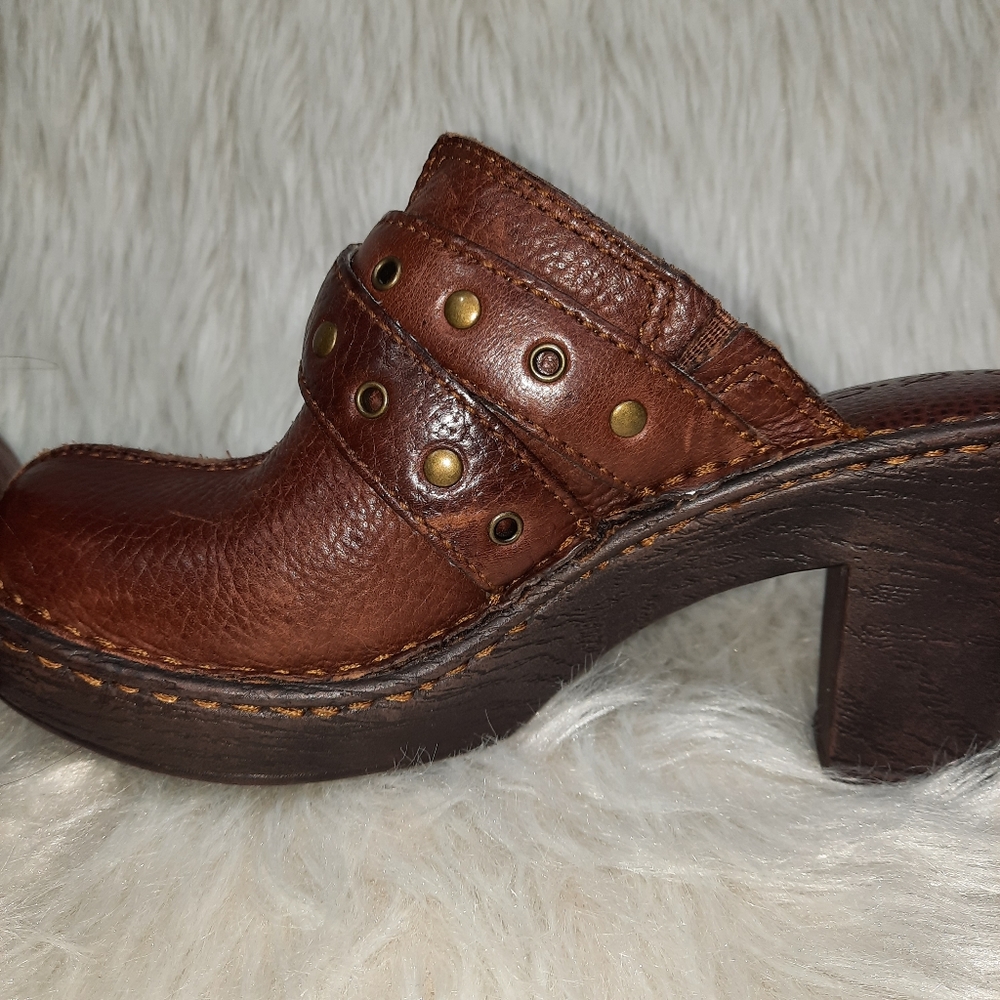 BOC Mules Brown Leather Buckle Platform Heeled Clogs SZ 7 - Picture 6 of 8